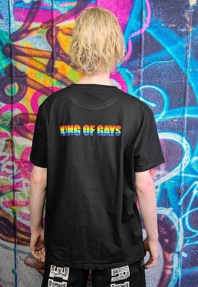 Gay King t-shirt LGBT rainbow heart tee Pride top in black