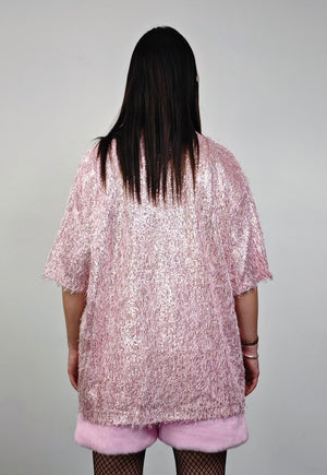 Fluffy party top pastel pink shiny luminous rave jumper