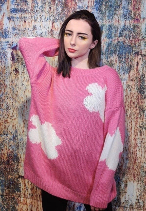 Daisy knitwear sweater floral knitted jumper in pastel pink