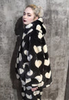 Heart fleece Bomber hand made faux fur love hood coat black