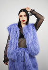 Shaggy fur coat blue hooded cropped trench festival jacket