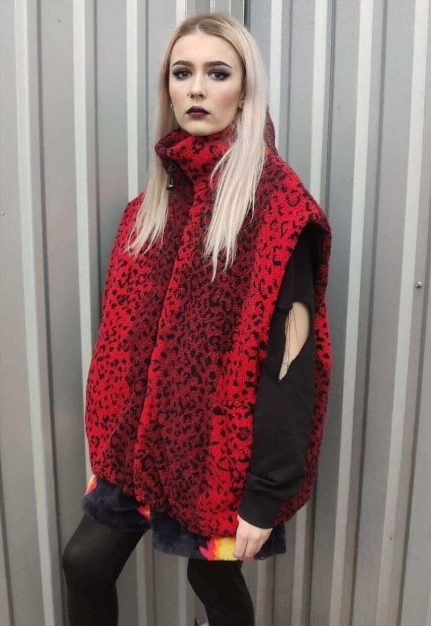 Leopard fleece bomber handmade animal tie-dye 2 in 1 jacket