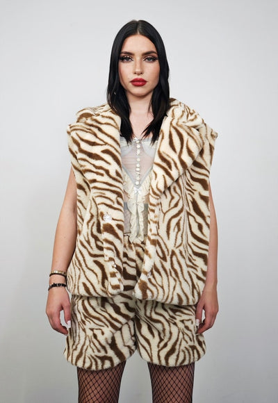 Zebra trench short coat brown cropped animal print jacket