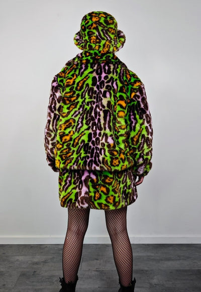 Cropped leopard trench coat green detachable rave bomber