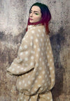 Polka dot fleece jacket handmade fluffy spot bomber cream