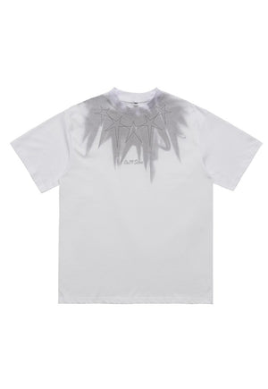 Star print t-shirt graffiti neckline tee grunge top in black