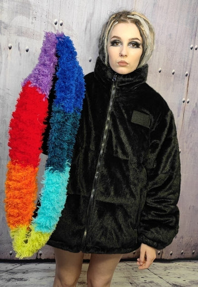 Handmade fluffy shawl scarf in rainbow colour circle snood