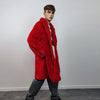 Red faux fur longline coat shaggy trench bright raver bomber fluffy winter fleece festival jacket burning man coat