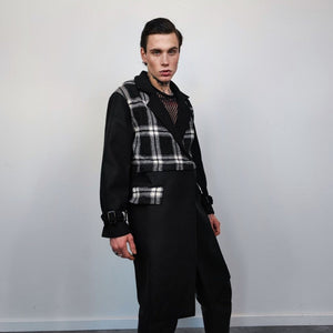 Detachable coat color block trench plaid utility jacket checked gorpcore bomber 2 in 1 crop coat multi functional punk jacket in black