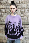 Flame sweater fire jumper in purple grunge burning top