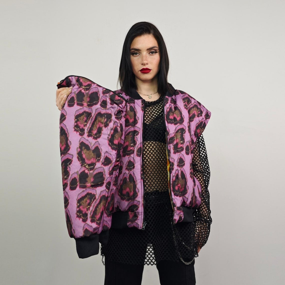 Giraffe bomber animal print jacket orange wildlife reversible college varsity detachable sleeves handmade raver puffer tribal African coat