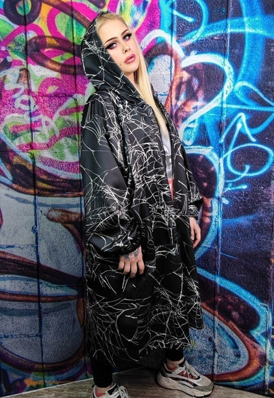 Spider web print jacket handmade Gothic windbreaker in black