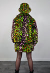 Cropped leopard trench coat green detachable rave bomber