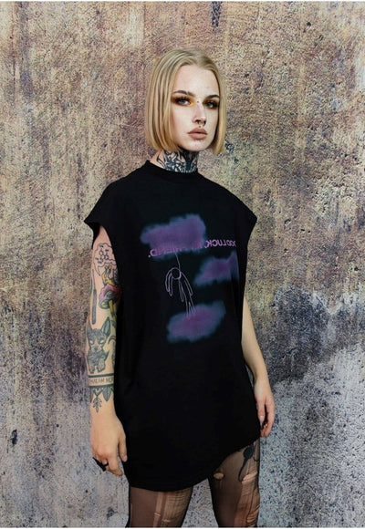 Gothic print sleeveless t-shirt grunge tank top surfer vest