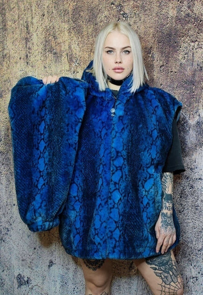 Faux fur snake jacket detachable Python fleece bomber blue