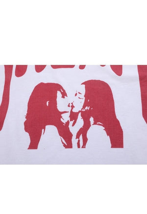 Lesbian tshirt girl kiss top break slogan graffiti tee white