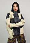 Motorcycle jacket faux leather racing bomber colour block