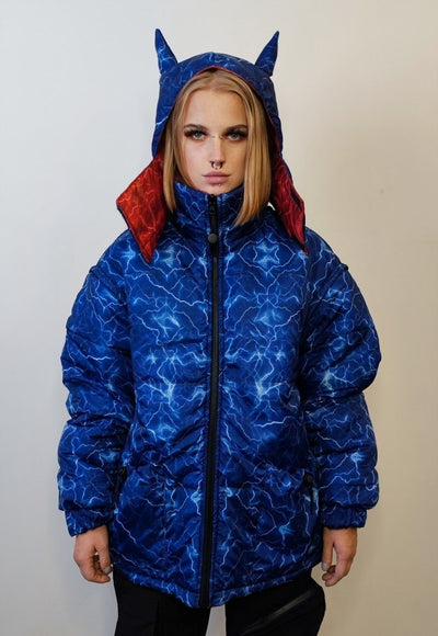 Thunder bomber reversible rave jacket detachable puffer red