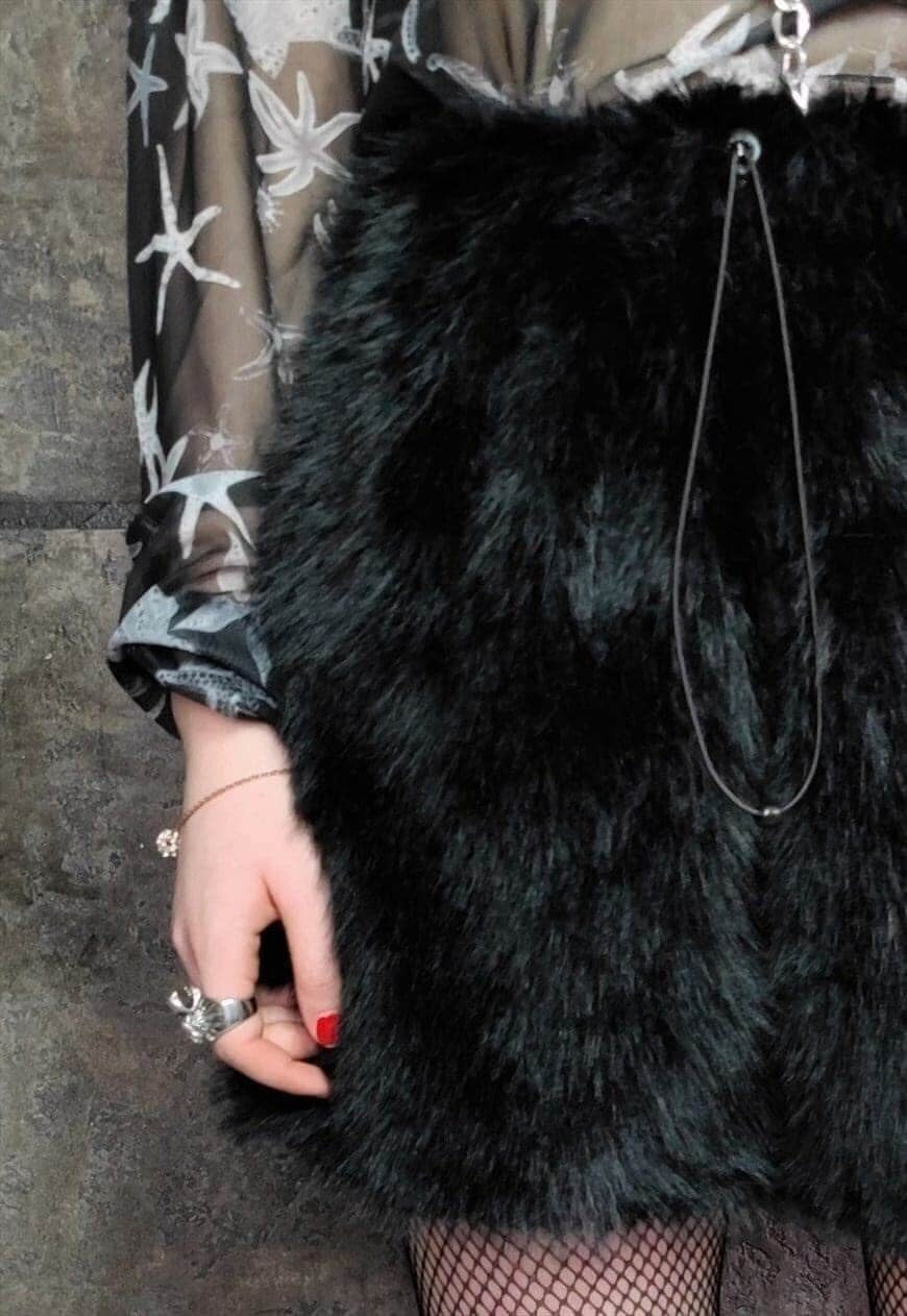 Luxury faux fur shorts handmade premium fleece pants black