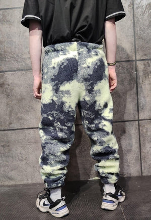 Gradient fleece joggers handmade fluffy 70s camo overalls