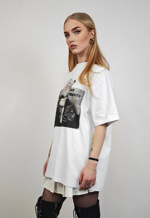 Toilet print t-shirt punk tee anti estabilishment top white