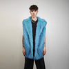 Neon blue fur coat luxury trench fluorescent psychedelic overcoat shaggy rave bomber festival luminous party jacket custom catwalk peacoat