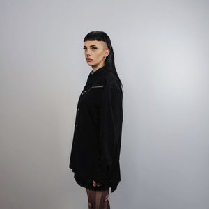 Zipper pocket shirt long sleeve Gothic top Rocker blouse oversize punk top bondage sweatshirt utility jumper in black