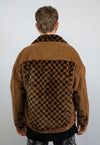 Checked velvet jacket SKA fleece patch bomber in brown