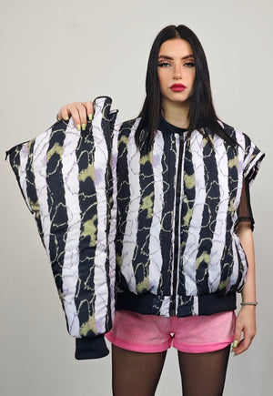 Vertical stripe varsity jacket beetle juice two sided bomber