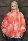 Check fleece jacket handmade reversible tie-dye bomber red