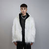 Shaggy faux fur jacket white long hair fluffy going out bomber party fleece fancy dress peacoat high fashion fuzzy Gothic coat rave puffer