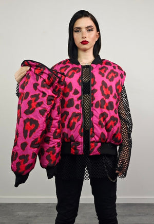 Leopard varsity jacket pink animal print reversible bomber