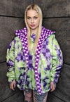 Check fleece jacket handmade reversible chess bomber purple