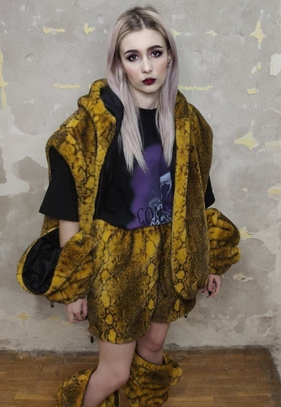 Snake bomber handmade python fleece jacket in acid yellow