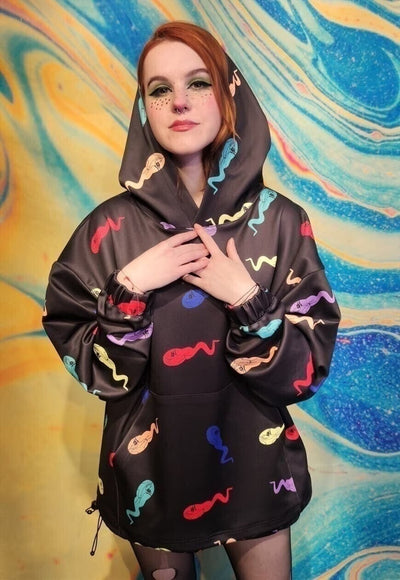 Cat cartoon hoodie handmade rainbow emoji pullover in black