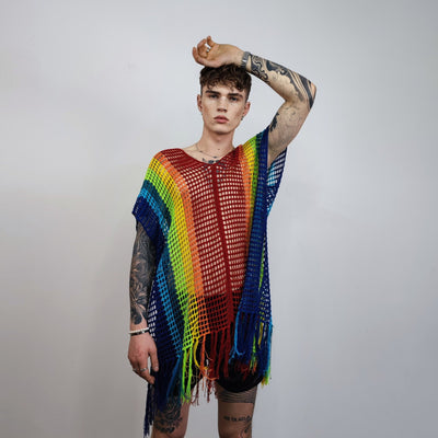 Rainbow mesh top Gay pride sweater rave poncho transparent