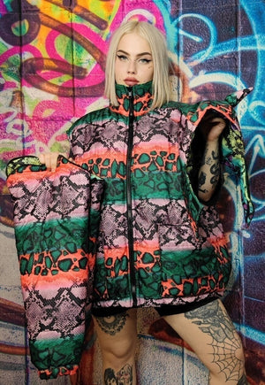 Snake bomber reversible python jacket tiedye graffiti puffer