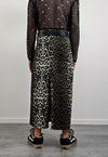 Leopard maxi denim skirt split back animal print bottoms