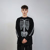 Rib bones t-shirt reflective skeleton sweatshirt thin gothic top luminous skull jumper shiny rave sweater punk pullover rocker tee in black