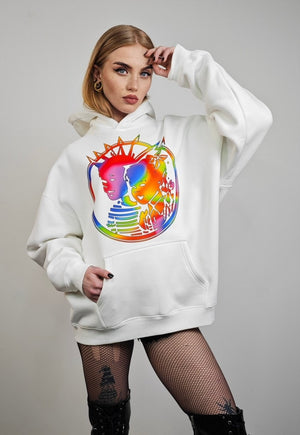 Gay punk hoodie rainbow spiky hair pullover mohawk jumper