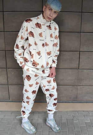 Decapitated teddy beam joggers handmade bear overalls white