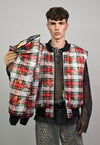 Tartan check varsity jacket red tie-dye reversible bomber