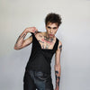 Button up sleeveless vest t-shirt Gothic tank top grunge crew neck tee rocker surfer vest in black