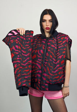 Striped varsity jacket red tie-dye zebra reversible bomber