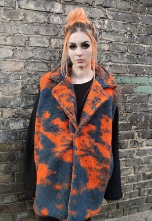 Camo fleece jacket handmade 2in1 abstract trench coat orange