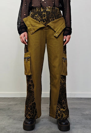 Reworked leopard jeans contrast animal print cargo trousers