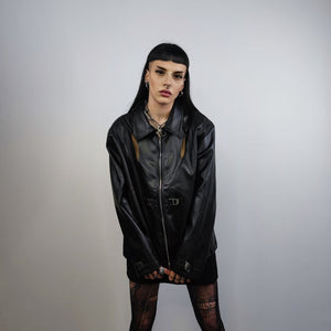 Faux leather racer jacket PU motor sport varsity cutout biker bomber grunge utility coat unisex premium motorcycle coat catwalk jacket black