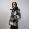 Short jacquard fur jacket green shaggy mink coat fuzzy going out military bomber party fleece fancy dress fluffy peacoat army camo overcoat