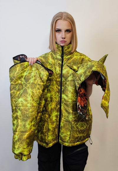 Thunder bomber reversible jacket detachable lighting puffer