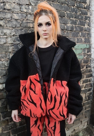 Grunge fleece bomber handmade Gothic zebra jacket in orange